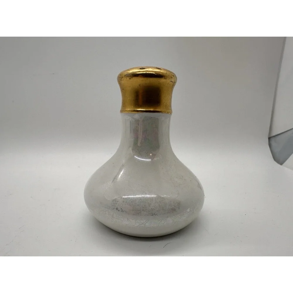 Vintage‎ Iridescent Glass Salt Pepper Shaker Gold Painted Top Single